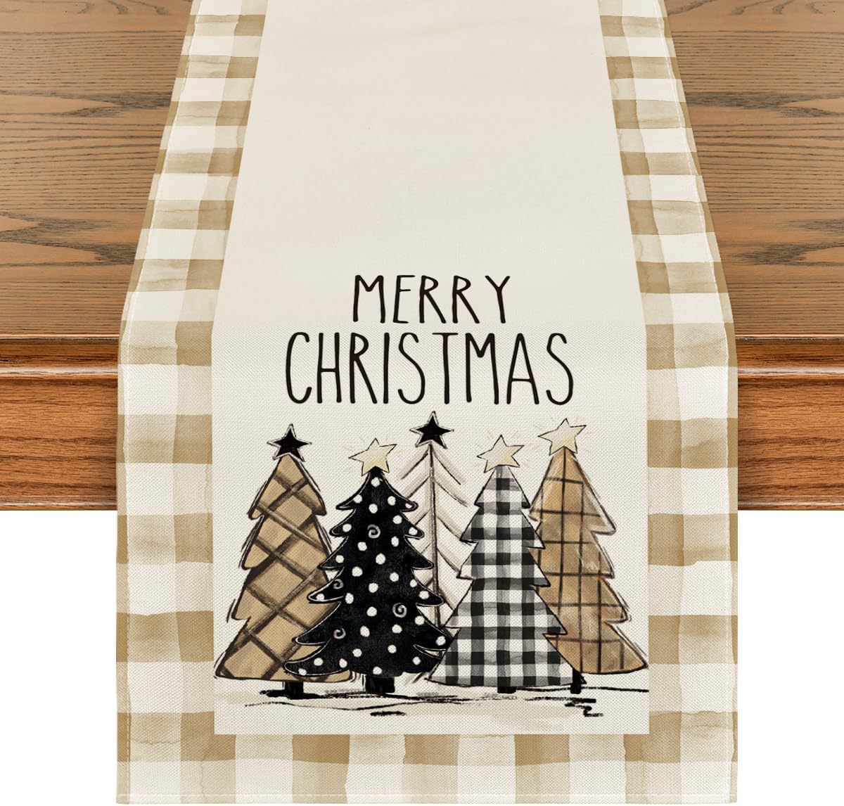 Christmas Trees Merry Xmas Table Runner, Seasonal Winter Holiday Kitchen Dining Table Decoration For Indoor Outdoor Home Party Decor 13 X 72 Inch