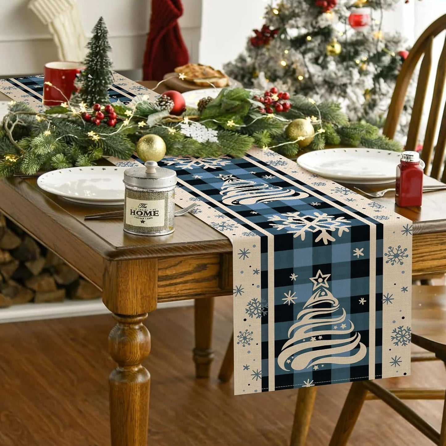 Christmas Trees Merry Xmas Table Runner, Seasonal Winter Holiday Kitchen Dining Table Decoration For Indoor Outdoor Home Party Decor 13 X 72 Inch